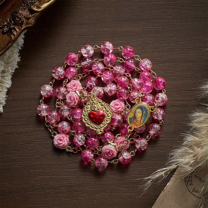Solacebeads Sparkle Pink Glass Rosary With Sacred Heart Accent: Rooted In Gentle Guadalupe Love - image 5