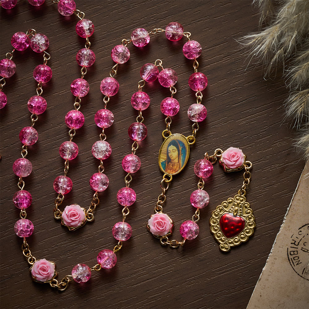 Solacebeads Sparkle Pink Glass Rosary With Sacred Heart Accent: Rooted In Gentle Guadalupe Love - image 4