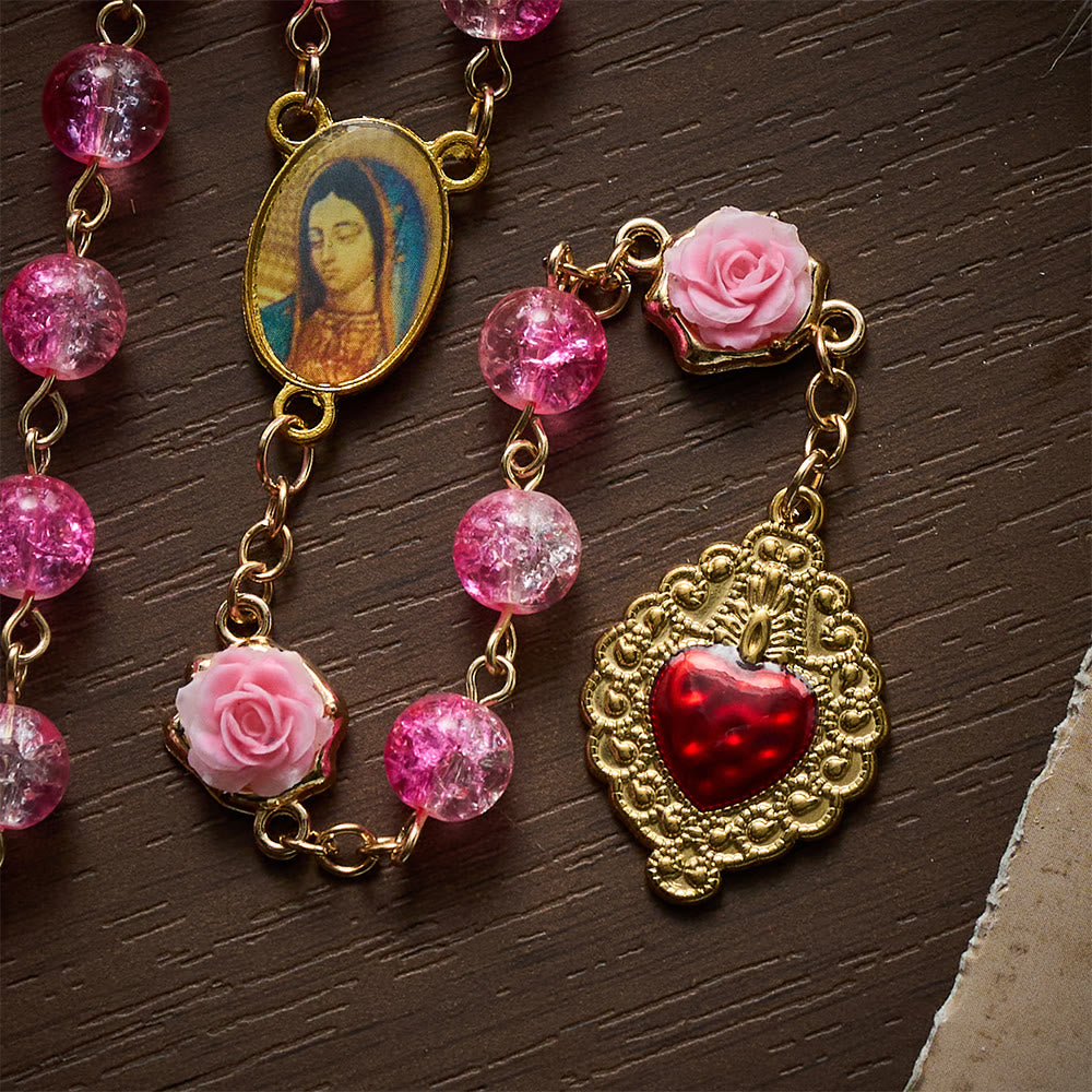 Solacebeads Sparkle Pink Glass Rosary With Sacred Heart Accent: Rooted In Gentle Guadalupe Love - image 3