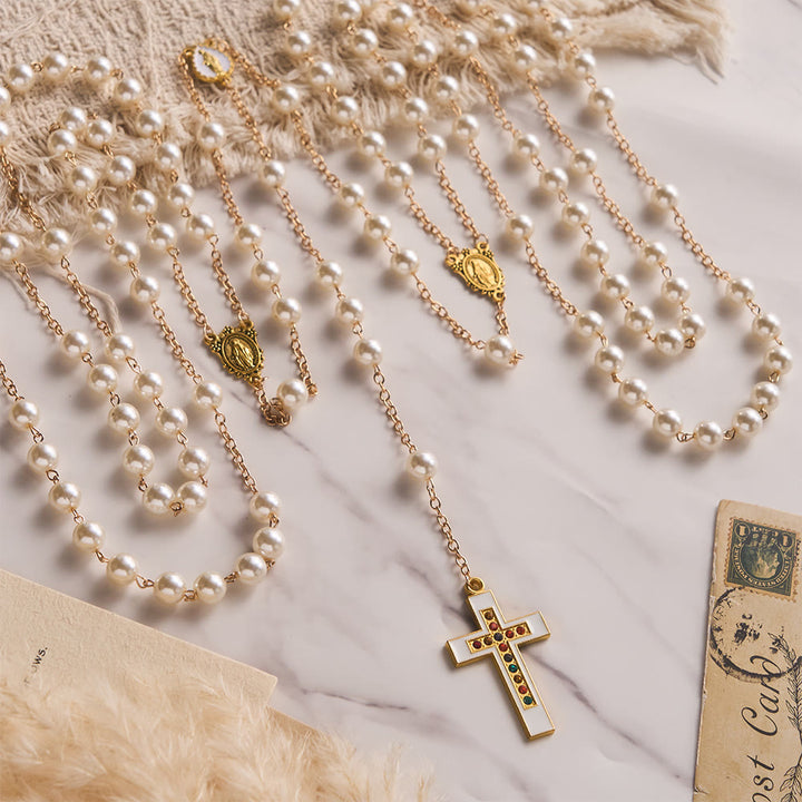 Solacebeads Lustrous White Pearl Wedding Rosary With Marian Medal: Rooted In Sacred Marital Blessing - White - image 0