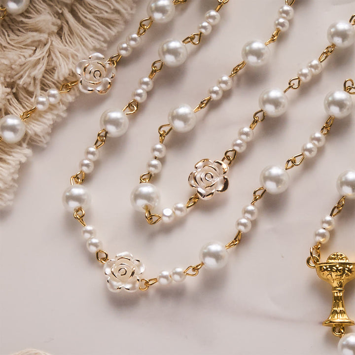 Solacebeads Lustrous White Pearl Wedding Rosary With Chalice Set: Rooted In Sacred Nuptial Devotion - image 2