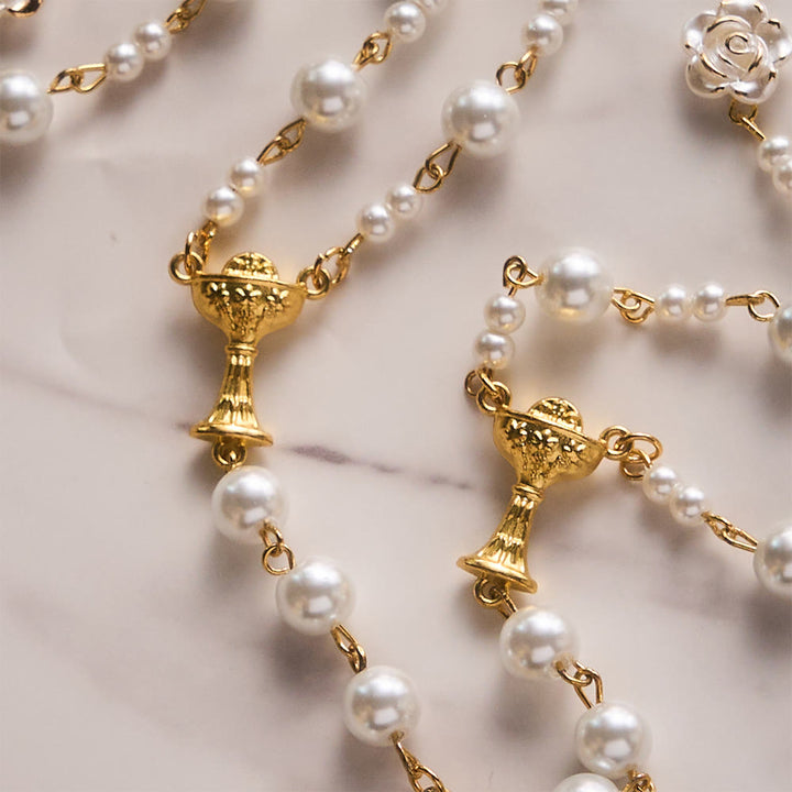 Solacebeads Lustrous White Pearl Wedding Rosary With Chalice Set: Rooted In Sacred Nuptial Devotion - image 3