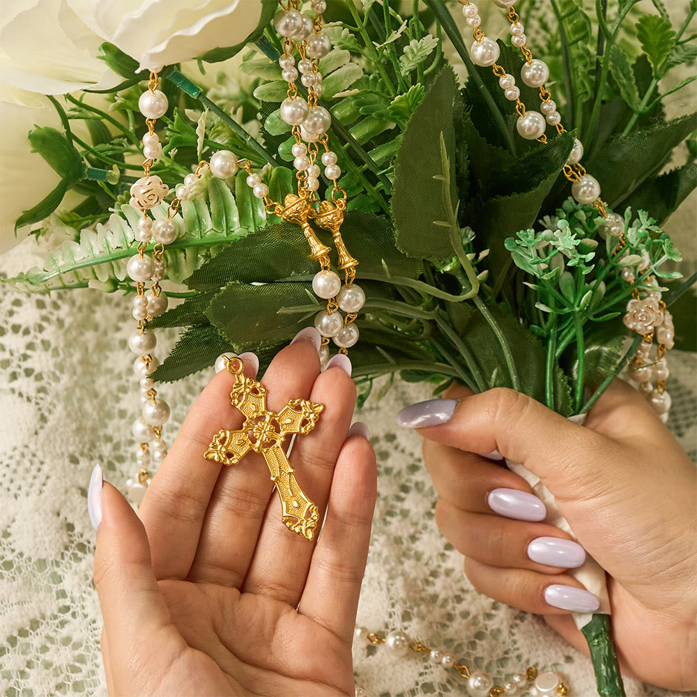 Solacebeads Lustrous White Pearl Wedding Rosary With Chalice Set: Rooted In Sacred Nuptial Devotion - image 6