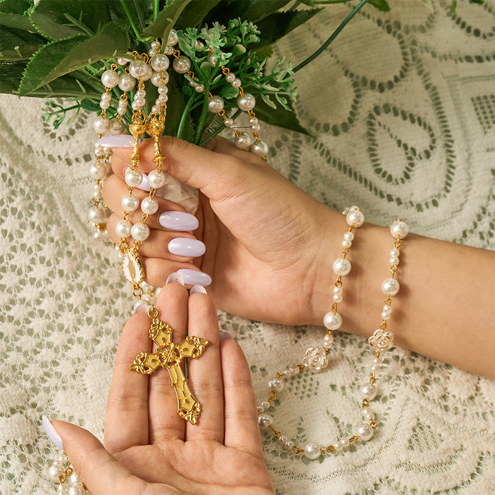 Solacebeads Lustrous White Pearl Wedding Rosary With Chalice Set: Rooted In Sacred Nuptial Devotion - image 1