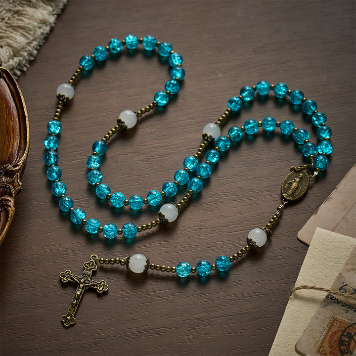 SolaceBeads Openable Blue Glass Rosary, Jade Accents, Madonna Cross: Soft Tender Daily Devotion - image 3