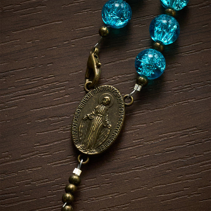 SolaceBeads Openable Blue Glass Rosary, Jade Accents, Madonna Cross: Soft Tender Daily Devotion - image 7