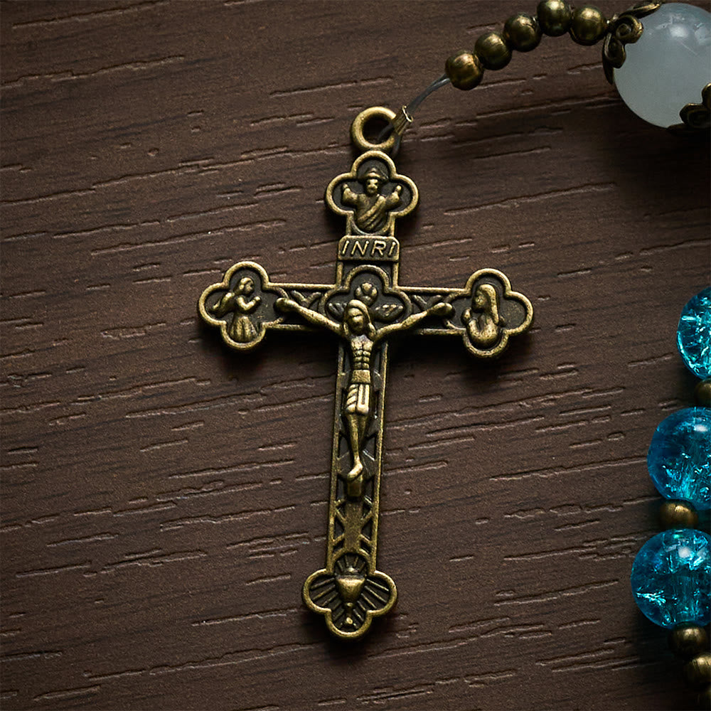 SolaceBeads Openable Blue Glass Rosary, Jade Accents, Madonna Cross: Soft Tender Daily Devotion - image 8