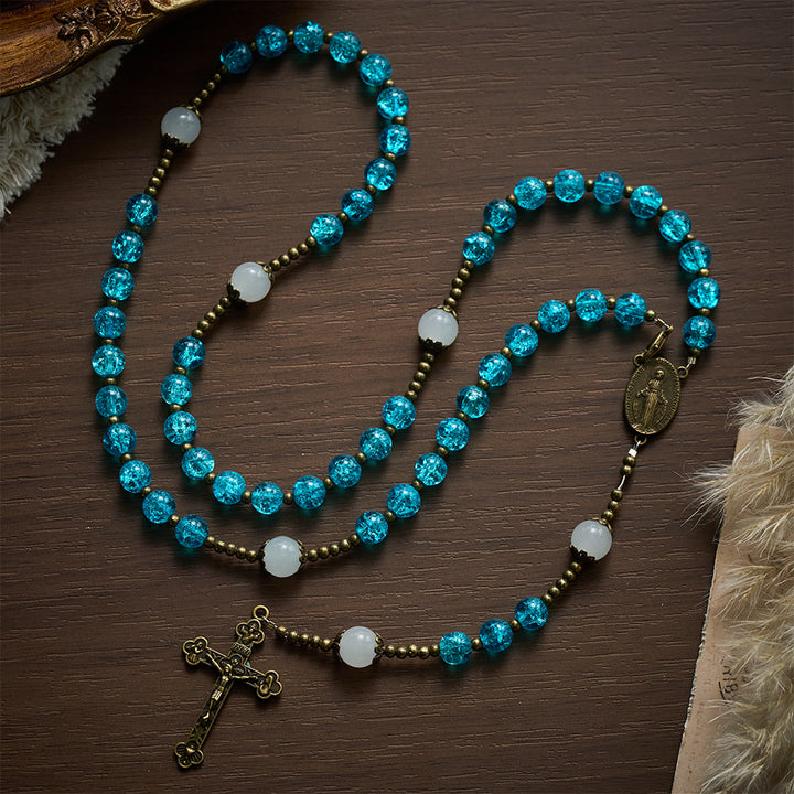 SolaceBeads Openable Blue Glass Rosary, Jade Accents, Madonna Cross: Soft Tender Daily Devotion - image 2