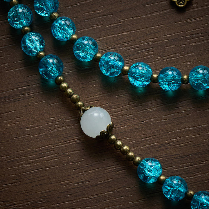 SolaceBeads Openable Blue Glass Rosary, Jade Accents, Madonna Cross: Soft Tender Daily Devotion - image 6