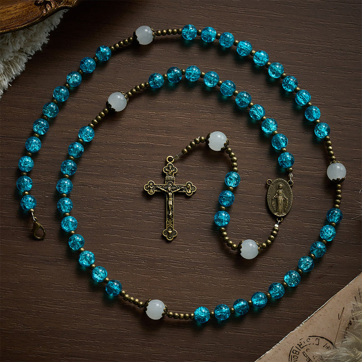 SolaceBeads Openable Blue Glass Rosary, Jade Accents, Madonna Cross: Soft Tender Daily Devotion - image 5