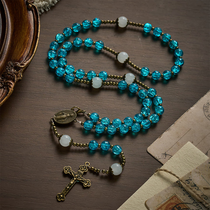 SolaceBeads Openable Blue Glass Rosary, Jade Accents, Madonna Cross: Soft Tender Daily Devotion - image 10