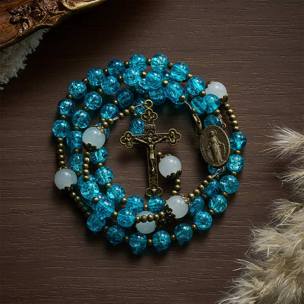 SolaceBeads Openable Blue Glass Rosary, Jade Accents, Madonna Cross: Soft Tender Daily Devotion - image 9