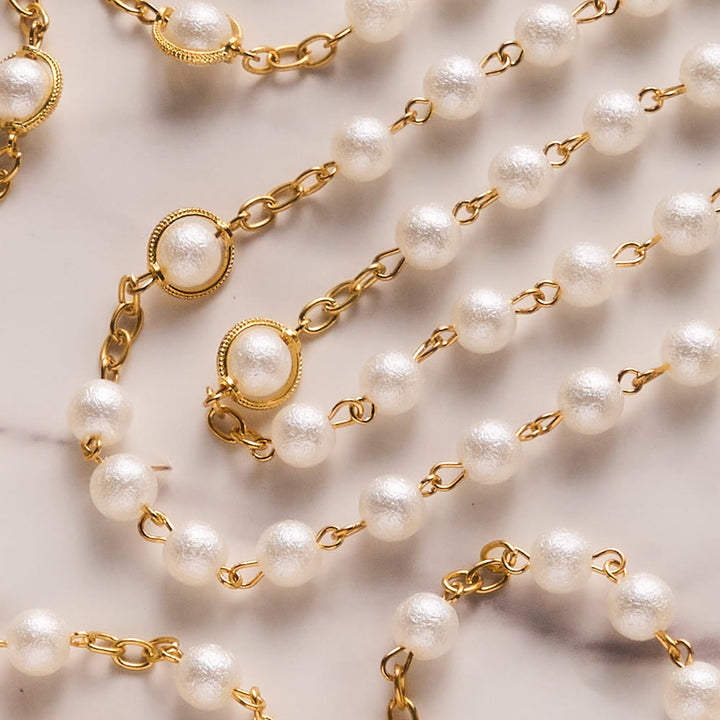 SolaceBeads Open Pearl Wedding Rosary, Chalice Medal, Ornate Cross: Soft Gentle Sacred Devotion - image 4