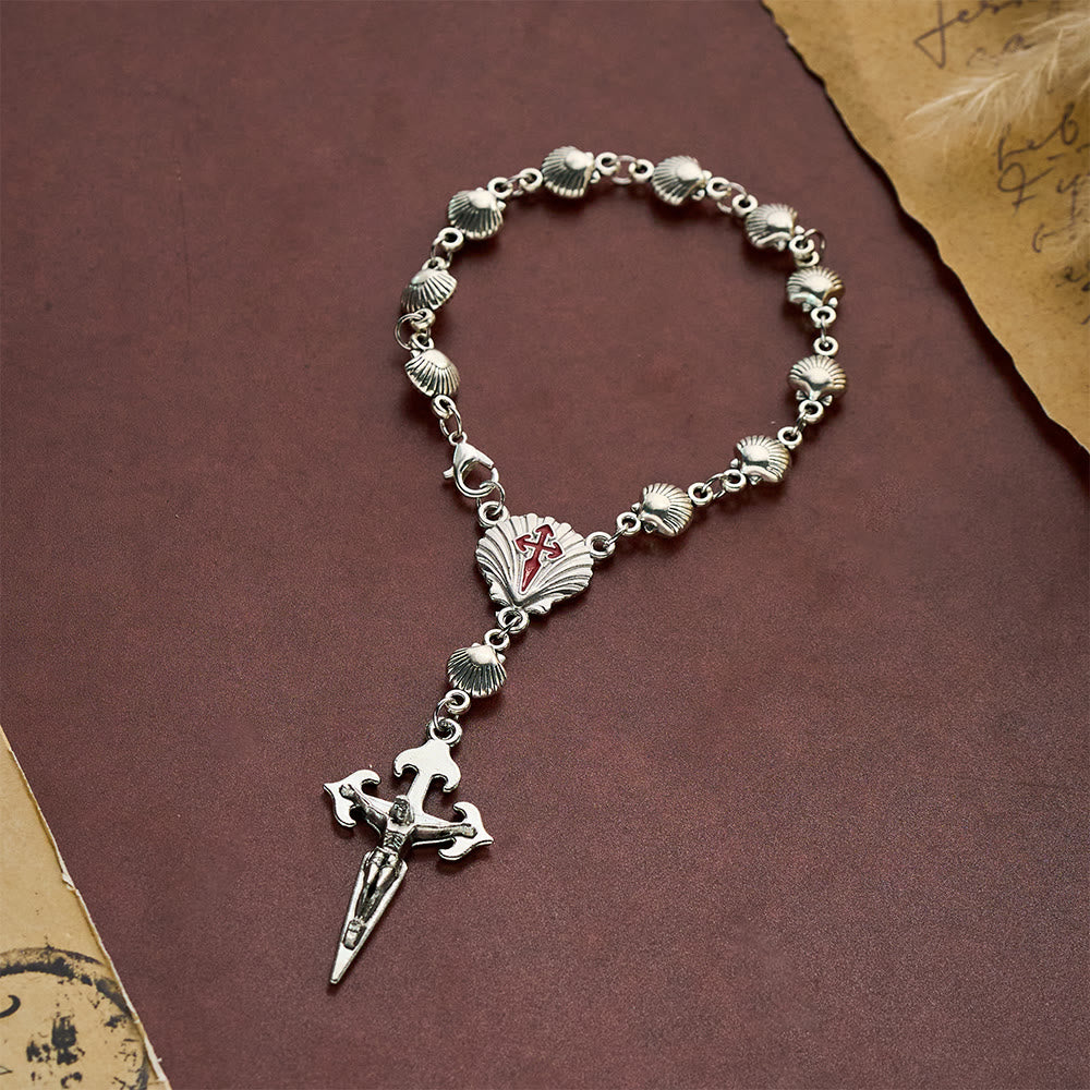 Solacebeads  Silver Alloy Scallop Car Rosary & Santiago Sword Crucifix: Rooted In Pilgrim Devotion - St. James - image 0