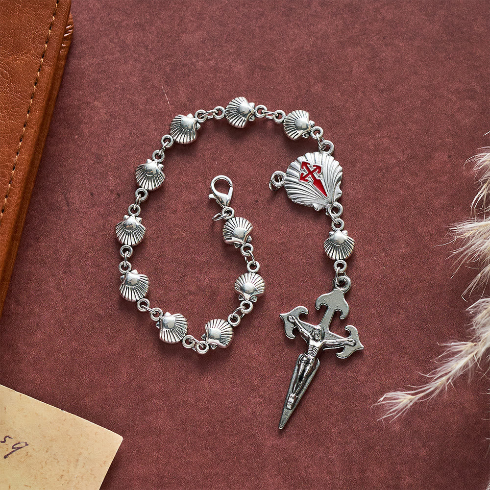 Solacebeads  Silver Alloy Scallop Car Rosary &amp; Santiago Sword Crucifix: Rooted In Pilgrim Devotion - image 4