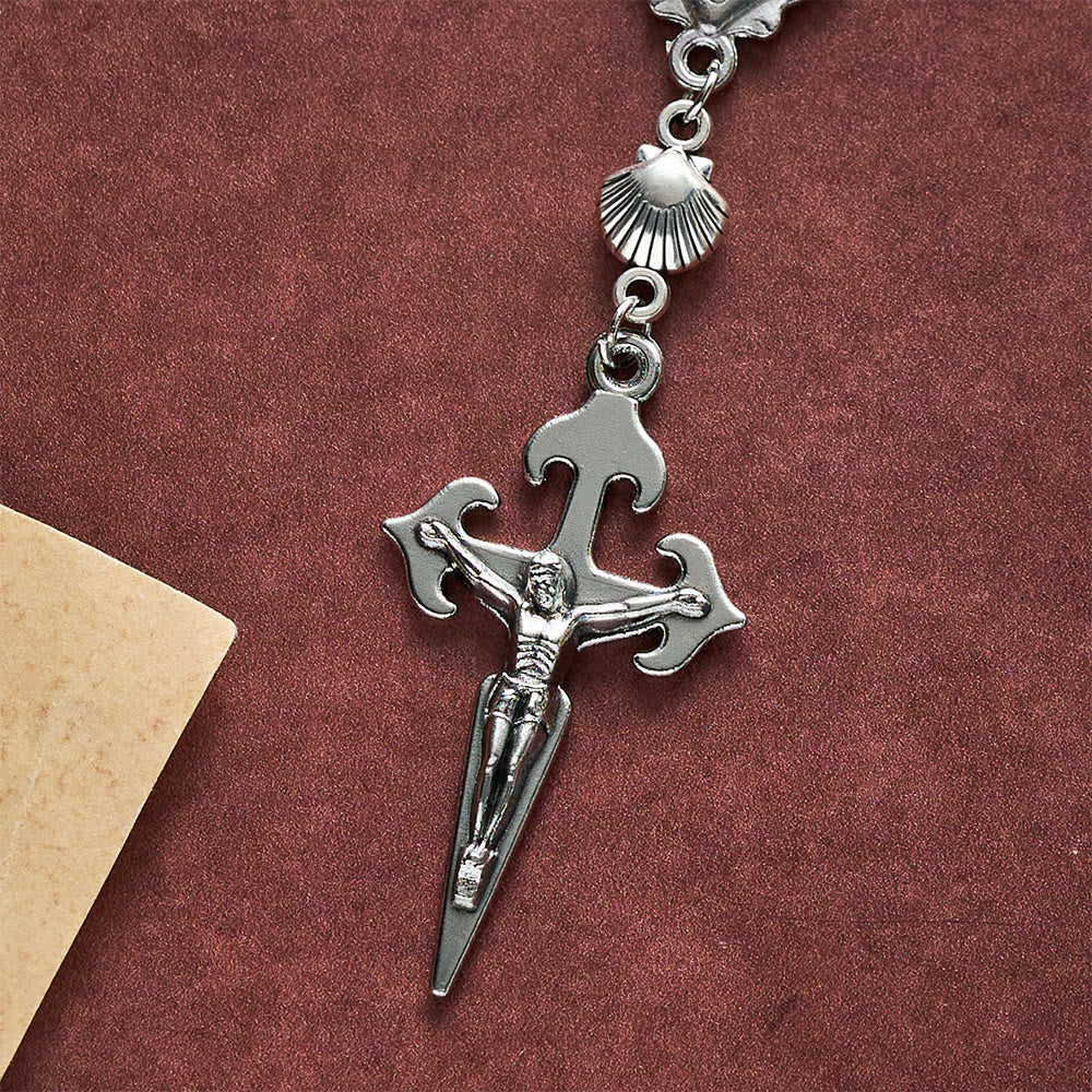Solacebeads  Silver Alloy Scallop Car Rosary &amp; Santiago Sword Crucifix: Rooted In Pilgrim Devotion - image 3