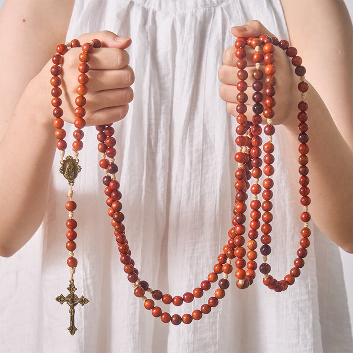 Solacebeads Red Padauk Wood 15/20 Decade Rosary With Baroque Crucifix: Rooted In Gentle Devotion - image 1