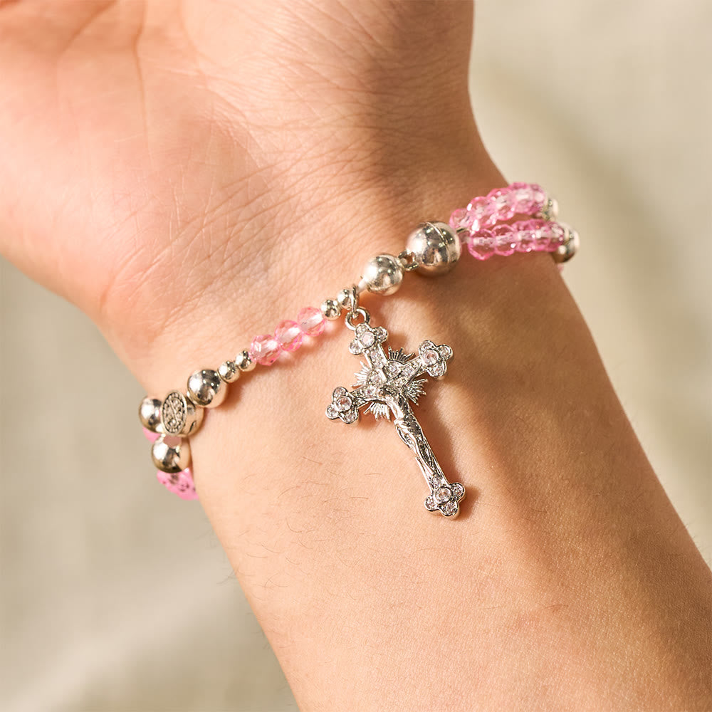 SolaceBeads Clear Crystal Rosary Bracelet With Rhinestone Studded Cross: Sparkling Devotion - image 10