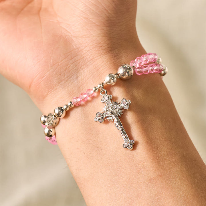 SolaceBeads Clear Crystal Rosary Bracelet With Rhinestone Studded Cross: Sparkling Devotion - image 10