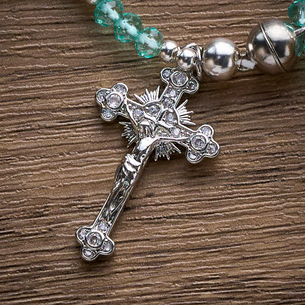 SolaceBeads Clear Crystal Rosary Bracelet With Rhinestone Studded Cross: Sparkling Devotion - image 23