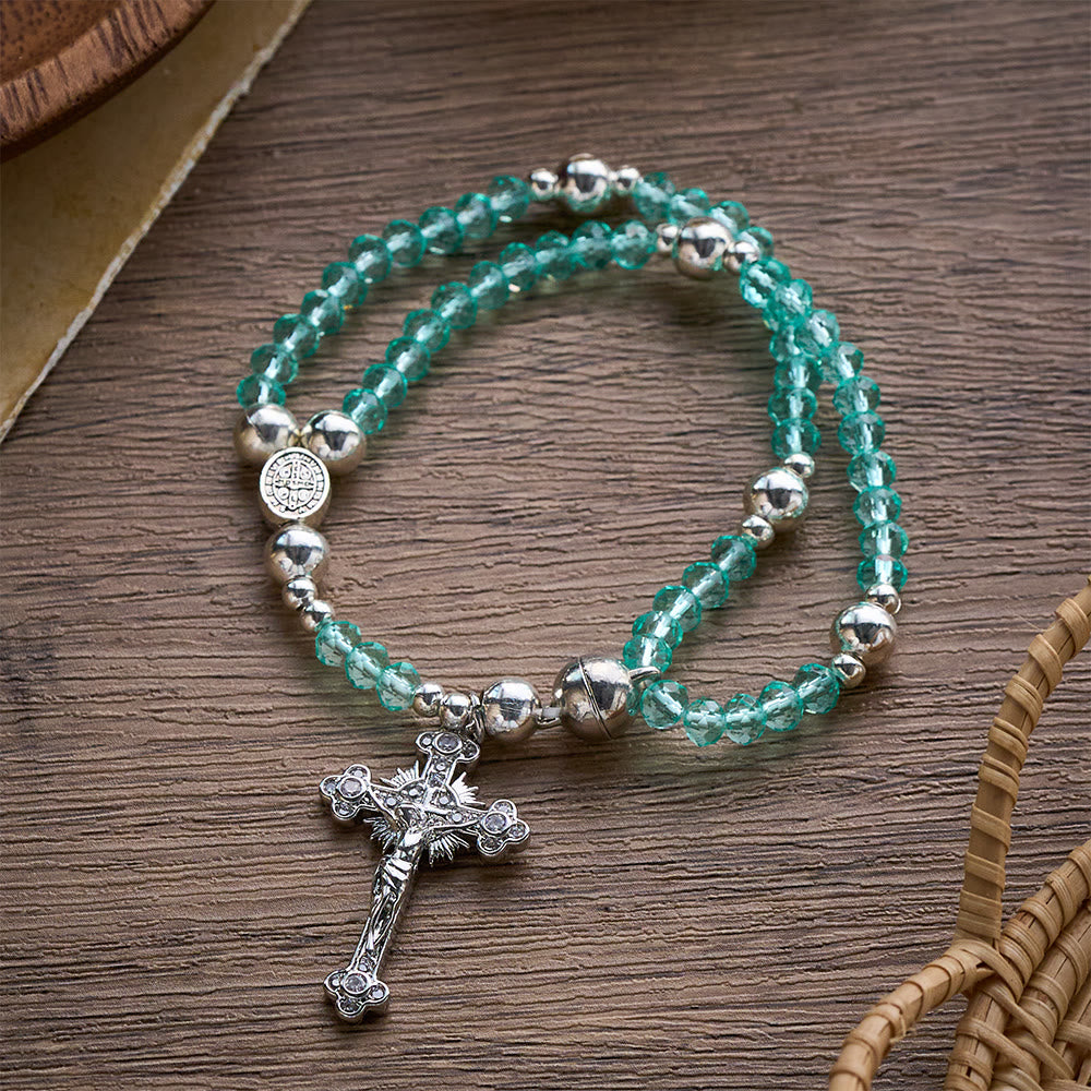 SolaceBeads Clear Crystal Rosary Bracelet With Rhinestone Studded Cross: Sparkling Devotion - image 25