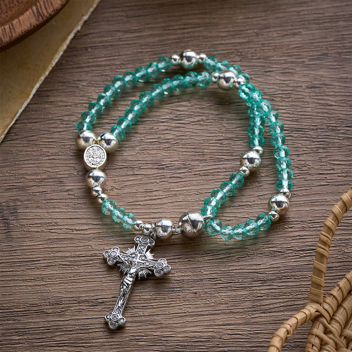 SolaceBeads Clear Crystal Rosary Bracelet With Rhinestone Studded Cross: Sparkling Devotion - image 25