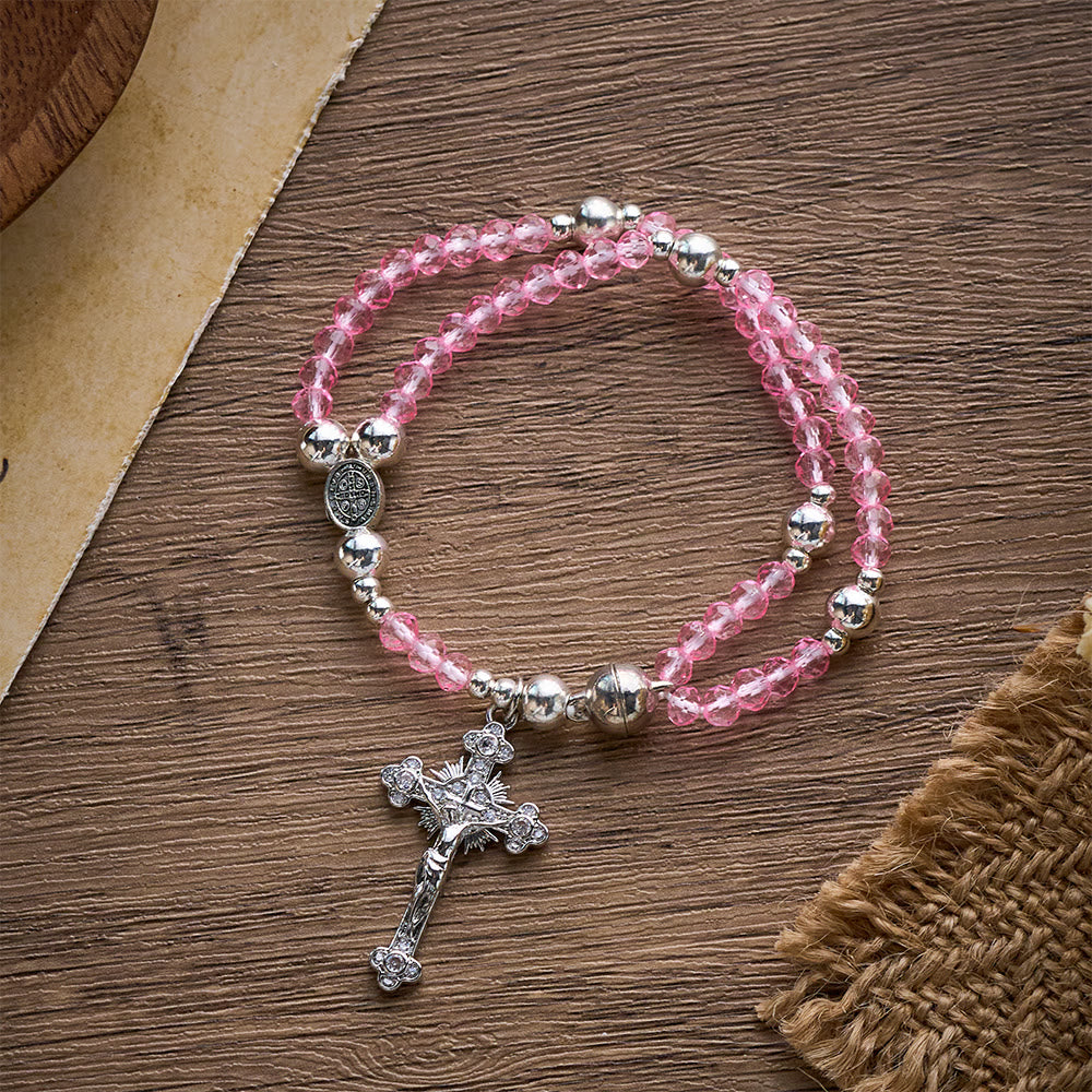 SolaceBeads Clear Crystal Rosary Bracelet With Rhinestone Studded Cross: Sparkling Devotion - image 11