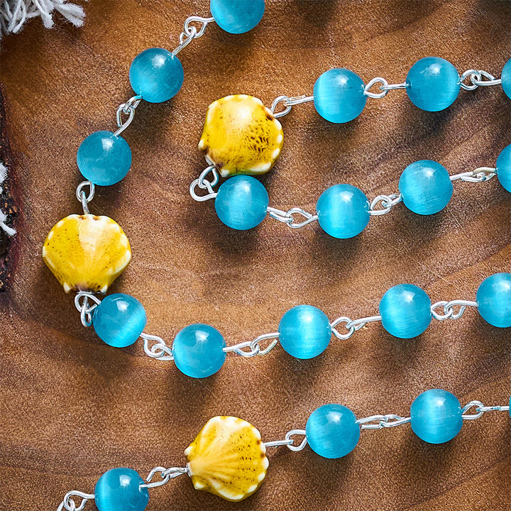 SolaceBeads Blue Cat Eye Rosary, Shell Beads, St. James Emblems: Bright Glowing Devotion - image 5