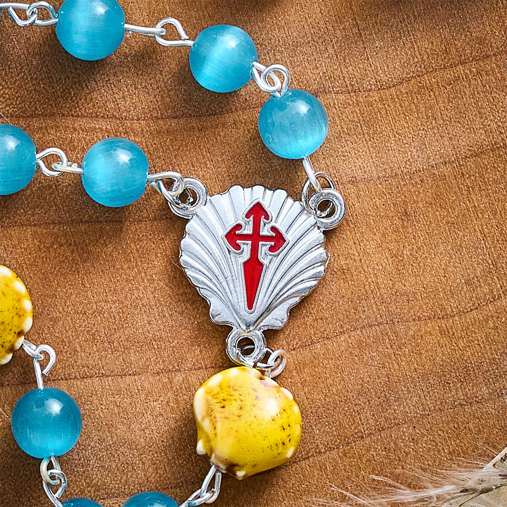 SolaceBeads Blue Cat Eye Rosary, Shell Beads, St. James Emblems: Bright Glowing Devotion - image 6