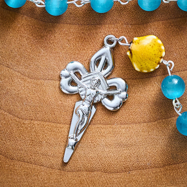 SolaceBeads Blue Cat Eye Rosary, Shell Beads, St. James Emblems: Bright Glowing Devotion - image 7