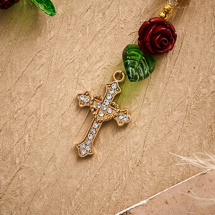 SolaceBeads Champagne Faceted Beads &amp; Red Rose Crystal Rosary: Rooted in Sacred Guadalupe Devotion - image 4