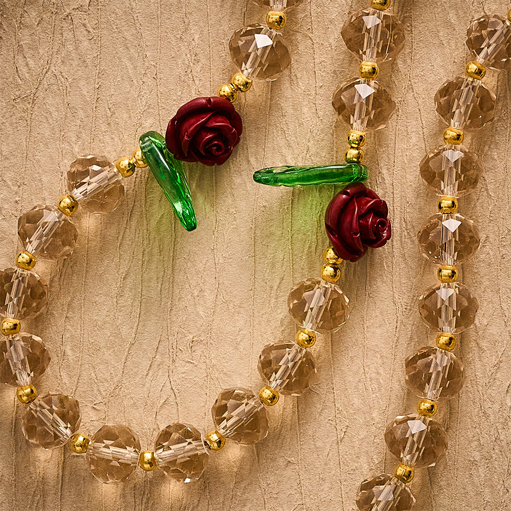 SolaceBeads Champagne Faceted Beads &amp; Red Rose Crystal Rosary: Rooted in Sacred Guadalupe Devotion - image 2