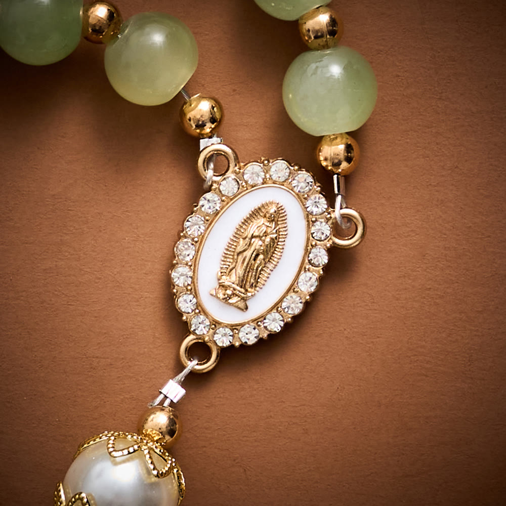 SolaceBeads Green Jade Art Rosary, Pearl Accents, Guadalupe Medal: Soft Tender Daily Devotion - image 7