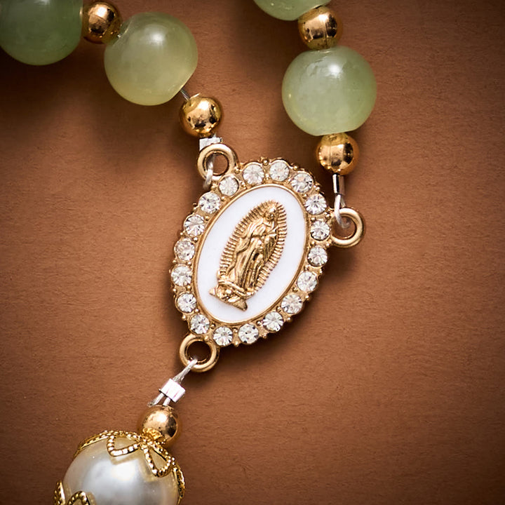 SolaceBeads Green Jade Art Rosary, Pearl Accents, Guadalupe Medal: Soft Tender Daily Devotion - image 7