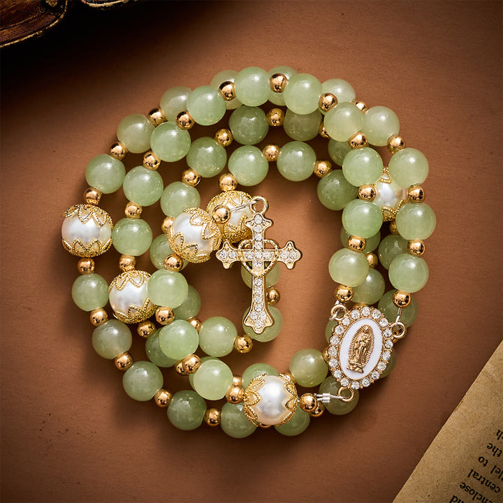 SolaceBeads Green Jade Art Rosary, Pearl Accents, Guadalupe Medal: Soft Tender Daily Devotion - image 9