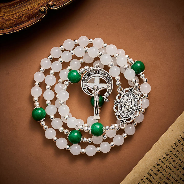 SolaceBeads White Jade Art Rosary, Green Quartz Accents, Holy Spirit Crucifix: Pure Bright Daily Devotion - image 8