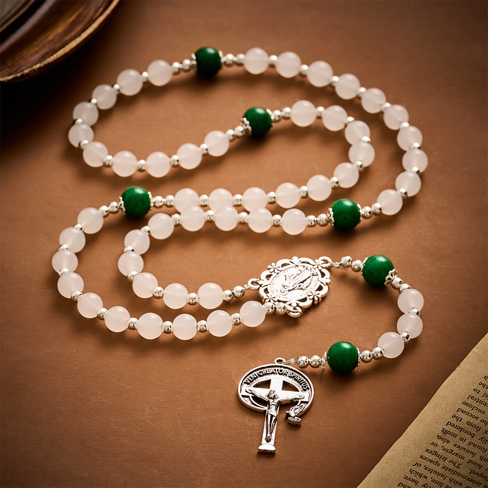 SolaceBeads White Jade Art Rosary, Green Quartz Accents, Holy Spirit Crucifix: Pure Bright Daily Devotion - image 9