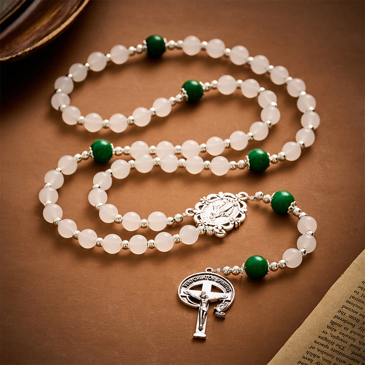 SolaceBeads White Jade Art Rosary, Green Quartz Accents, Holy Spirit Crucifix: Pure Bright Daily Devotion - image 9