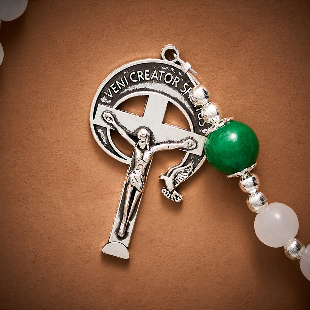 SolaceBeads White Jade Art Rosary, Green Quartz Accents, Holy Spirit Crucifix: Pure Bright Daily Devotion - image 7