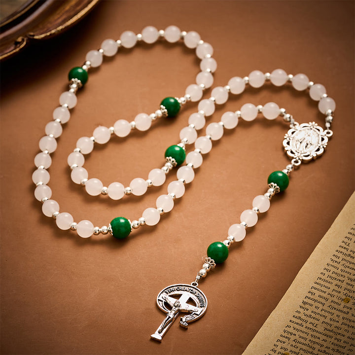 SolaceBeads White Jade Art Rosary, Green Quartz Accents, Holy Spirit Crucifix: Pure Bright Daily Devotion - image 2