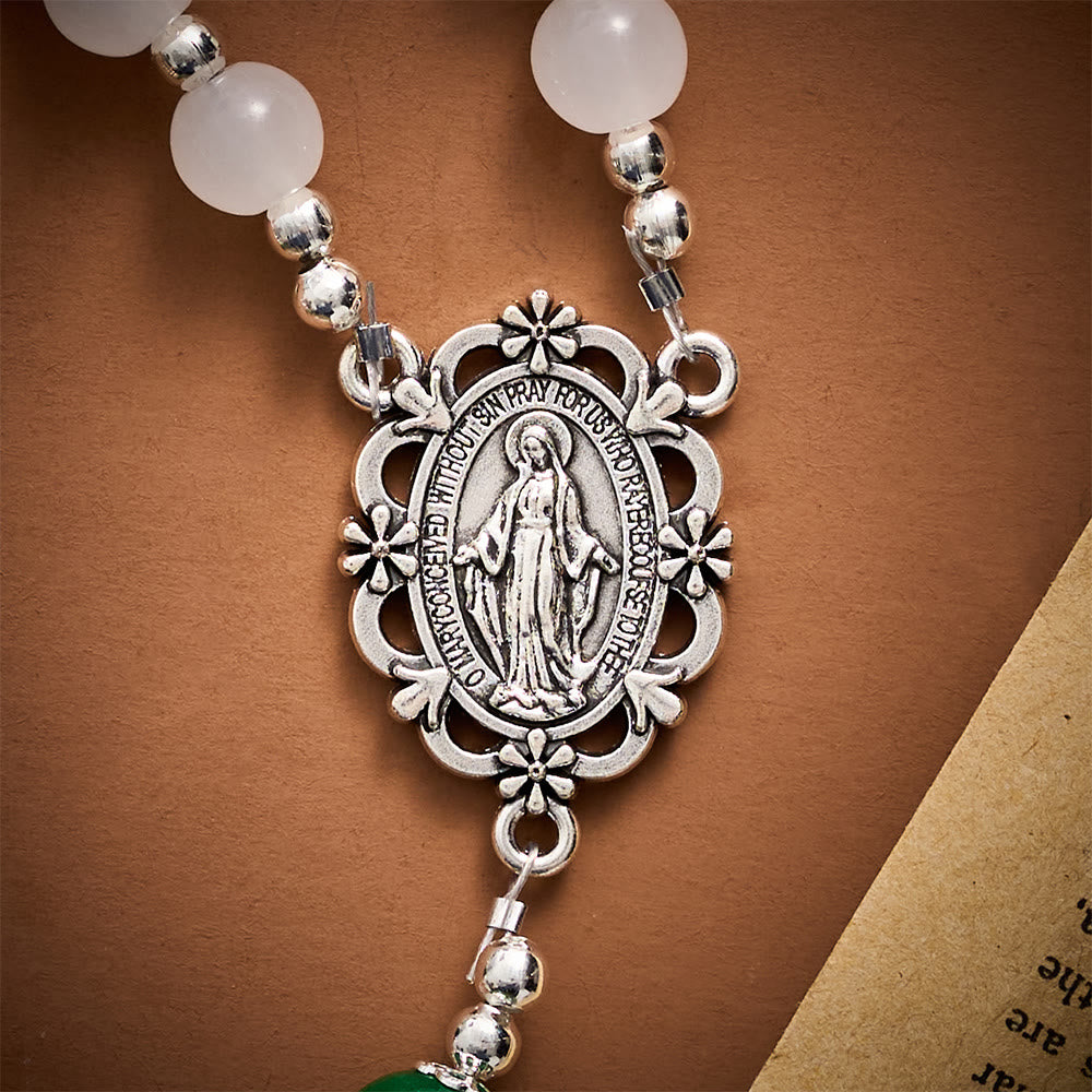SolaceBeads White Jade Art Rosary, Green Quartz Accents, Holy Spirit Crucifix: Pure Bright Daily Devotion - image 6