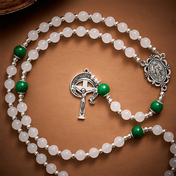 SolaceBeads White Jade Art Rosary, Green Quartz Accents, Holy Spirit Crucifix: Pure Bright Daily Devotion - image 4