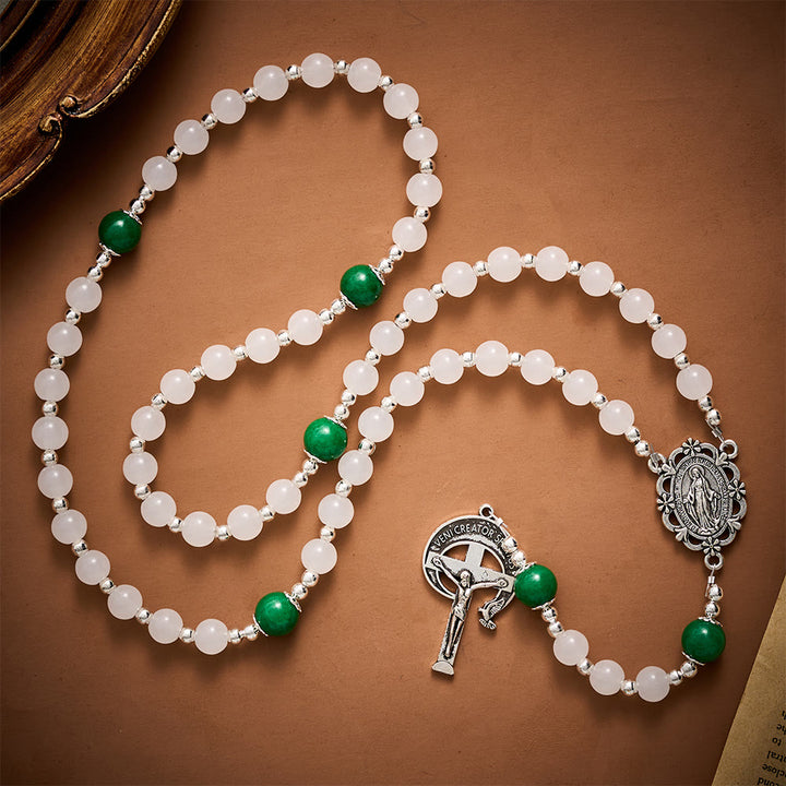 SolaceBeads White Jade Art Rosary, Green Quartz Accents, Holy Spirit Crucifix: Pure Bright Daily Devotion - image 3