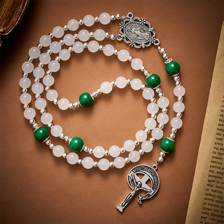 SolaceBeads White Jade Art Rosary, Green Quartz Accents, Holy Spirit Crucifix: Pure Bright Daily Devotion - White Jade - image 0