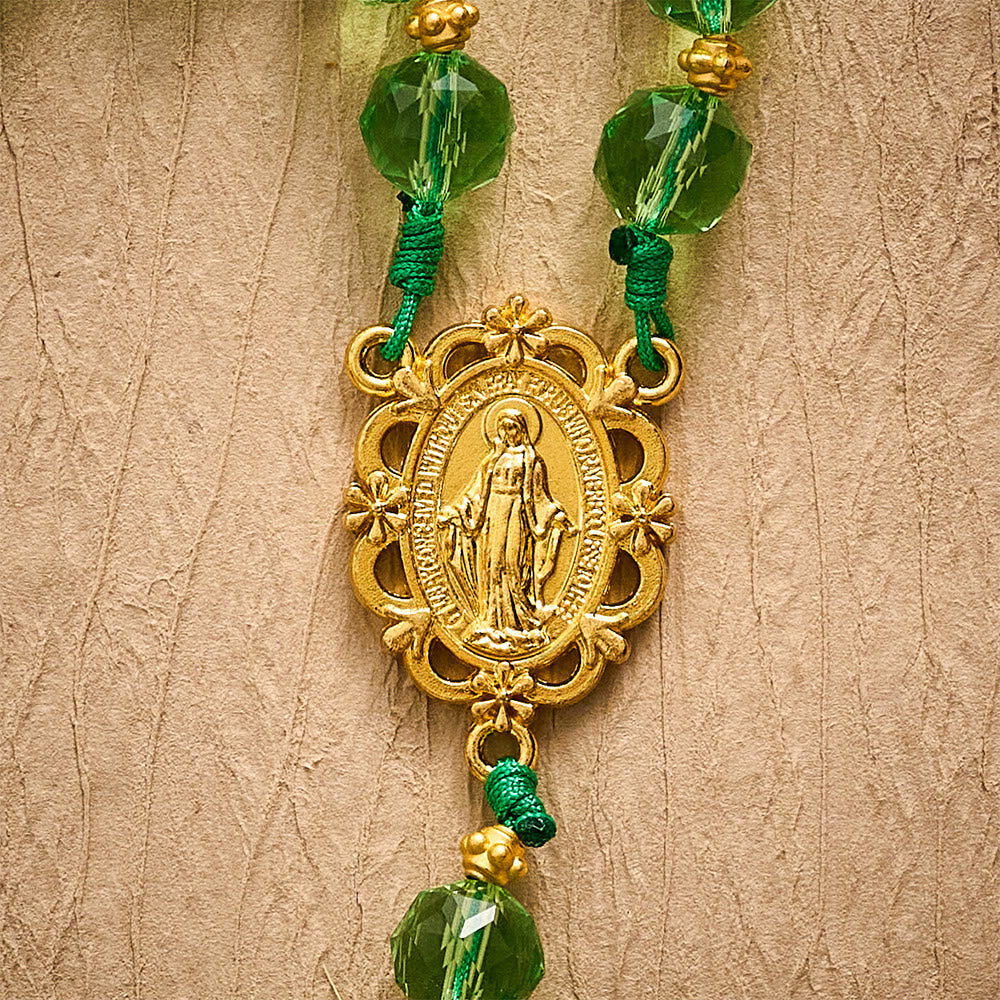 SolaceBeads Green Crystal Rosary, Cord Woven, Maria &amp; St Jude Cross: Bright Luminous Daily Devotion - image 7
