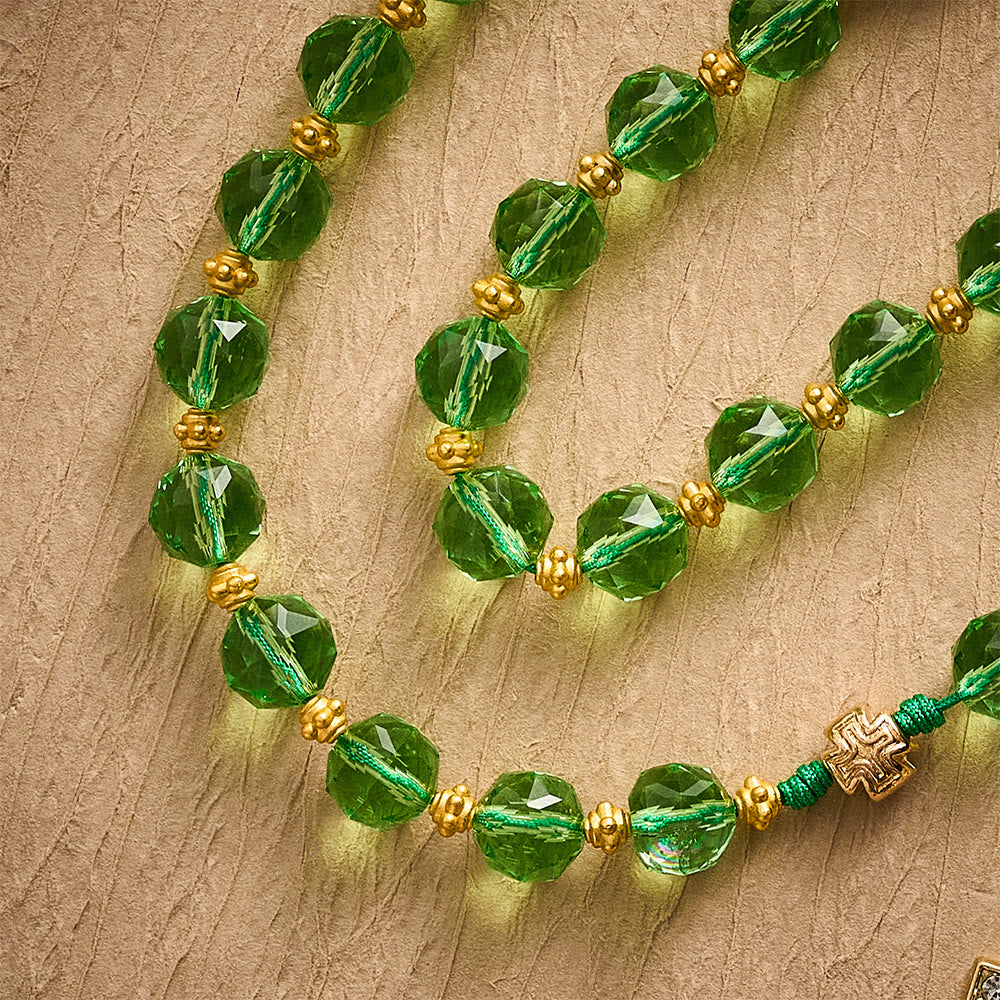 SolaceBeads Green Crystal Rosary, Cord Woven, Maria &amp; St Jude Cross: Bright Luminous Daily Devotion - image 6