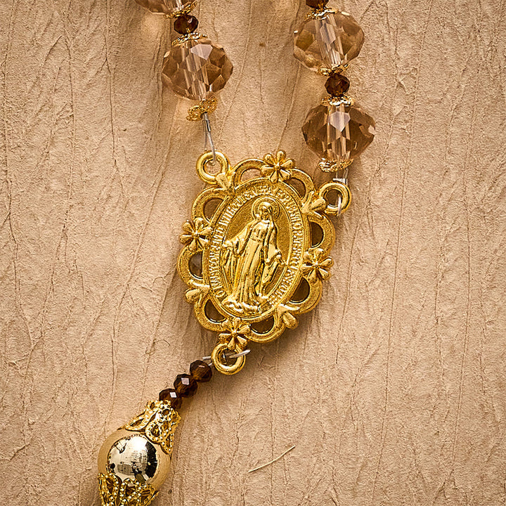 SolaceBeads Champagne Crystal Rosary, Metal Bead Accents, Maria Medal: Bright Shining Daily Devotion - image 7