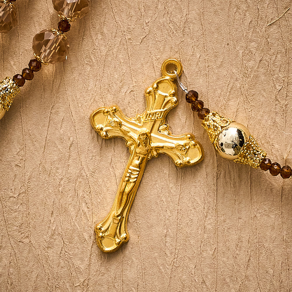 SolaceBeads Champagne Crystal Rosary, Metal Bead Accents, Maria Medal: Bright Shining Daily Devotion - image 8