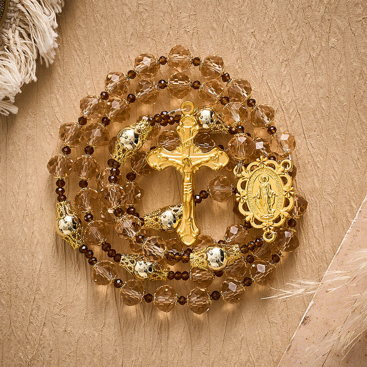 SolaceBeads Champagne Crystal Rosary, Metal Bead Accents, Maria Medal: Bright Shining Daily Devotion - image 9