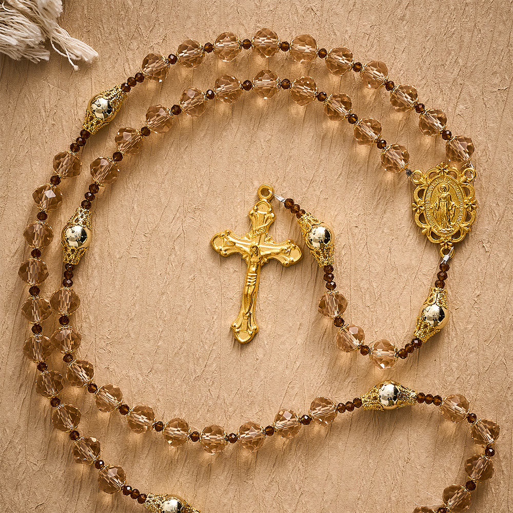SolaceBeads Champagne Crystal Rosary, Metal Bead Accents, Maria Medal: Bright Shining Daily Devotion - image 5